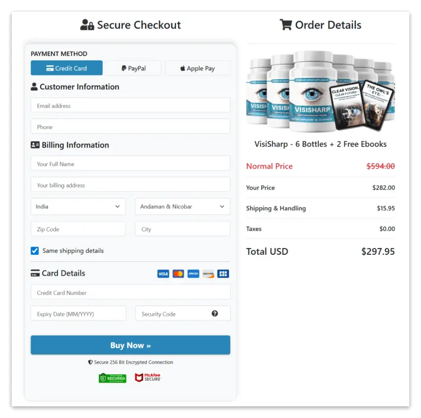VisiSharp Secure Checkout Page